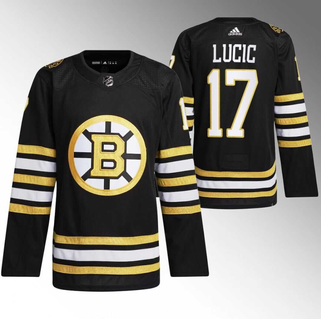 Men%27s Boston Bruins #17 Milan Lucic Black 100th Anniversary StitchedStitched Jersey Dzhi